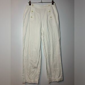 Women’s White HG Linen Pants With Button Accents Business Casual Size Medium